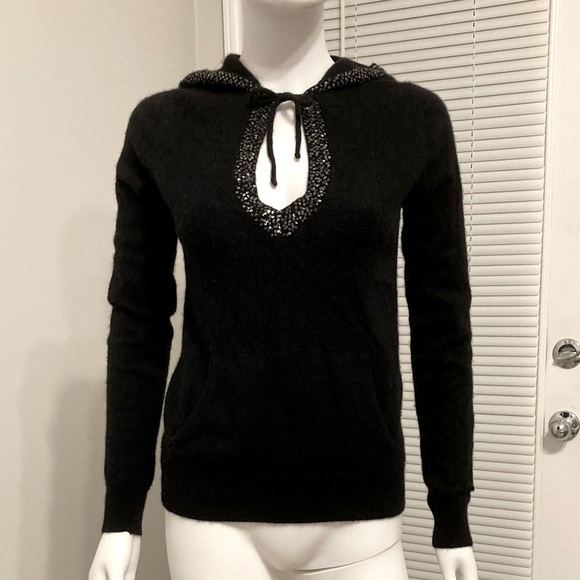 Juicy Couture Sweaters - Juicy Couture Black Keyhole Hooded Sweater 100% Cashmere SZ-M